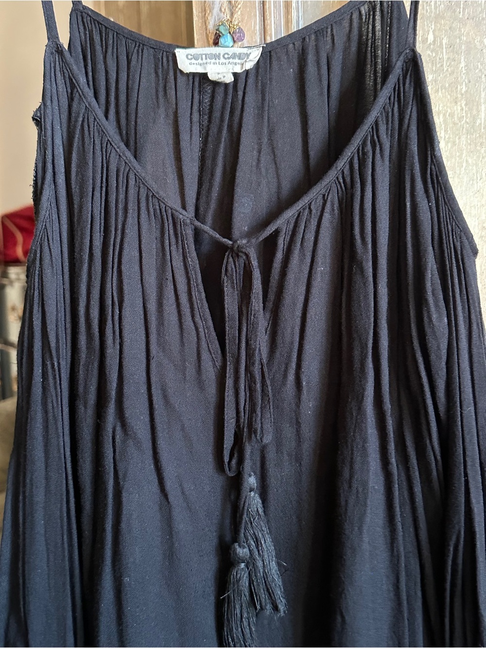 Cotton Candy Black Flowy Spaghetti Strap Camisole EUC Size S Breezy Arms Gypsy